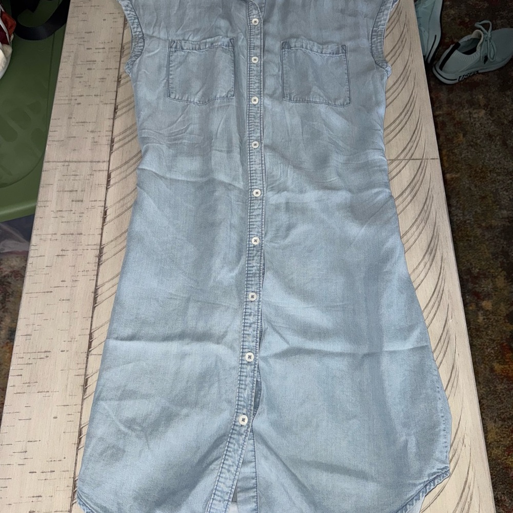 Sleeveless Denim Button-Up Dress